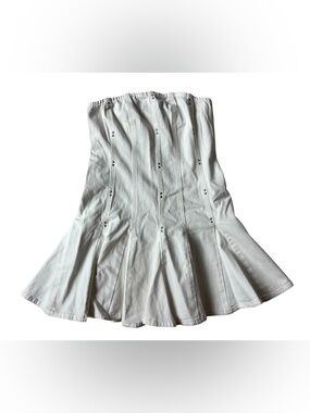WILD FABLE STRAPLESS WHITE DENIM PLEATED MINI COUNTRY DRESS WOMENS SMALL COTTON